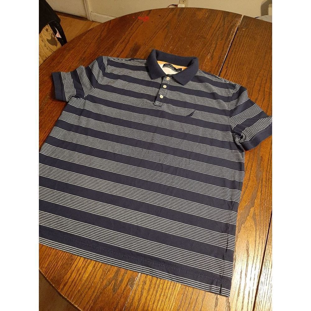 GUC Men's Large Blue White Striped Nautica Short Sleeve Polo Casual Shirt